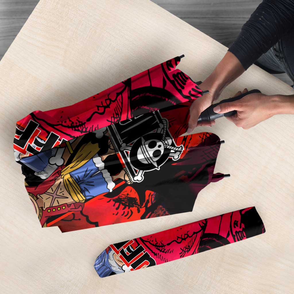 Luffy One Piece Red Theme Umbrella with Straw Hat Crew and Gear Transformation Design - The Mazicc