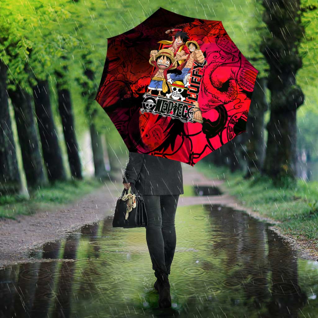 Luffy One Piece Red Theme Umbrella with Straw Hat Crew and Gear Transformation Design - The Mazicc