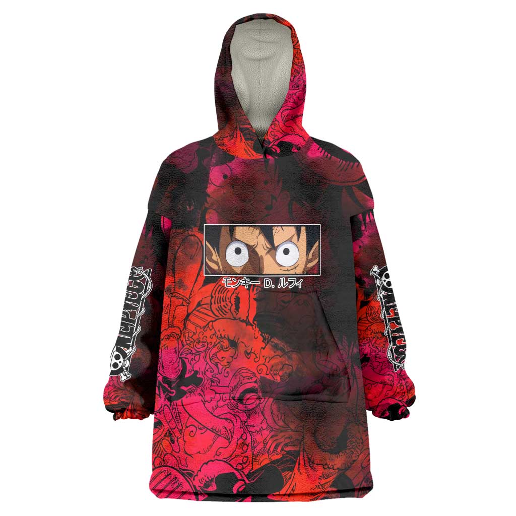 Luffy One Piece Red Theme Wearable Blanket Hoodie with Straw Hat Crew and Gear Transformation Design - The Mazicc