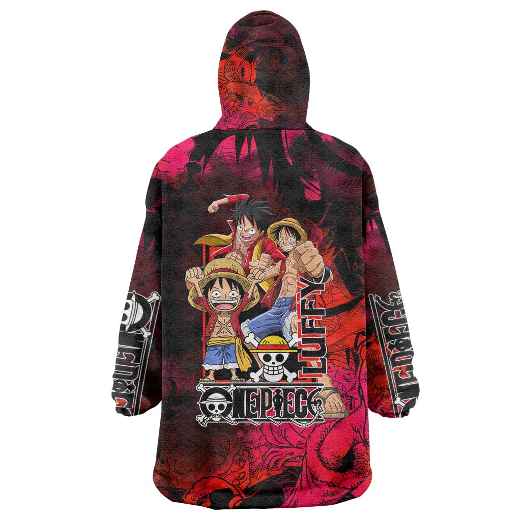 Luffy One Piece Red Theme Wearable Blanket Hoodie with Straw Hat Crew and Gear Transformation Design - The Mazicc