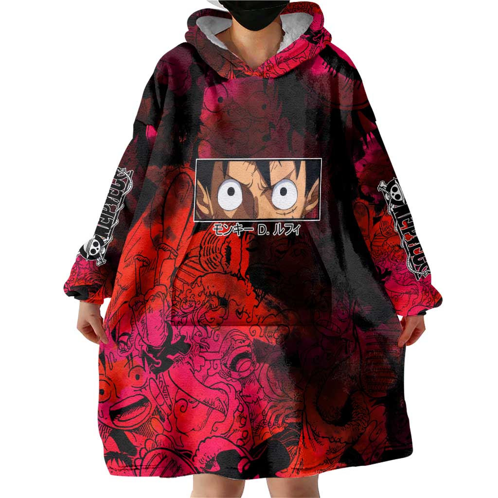 Luffy One Piece Red Theme Wearable Blanket Hoodie with Straw Hat Crew and Gear Transformation Design - The Mazicc