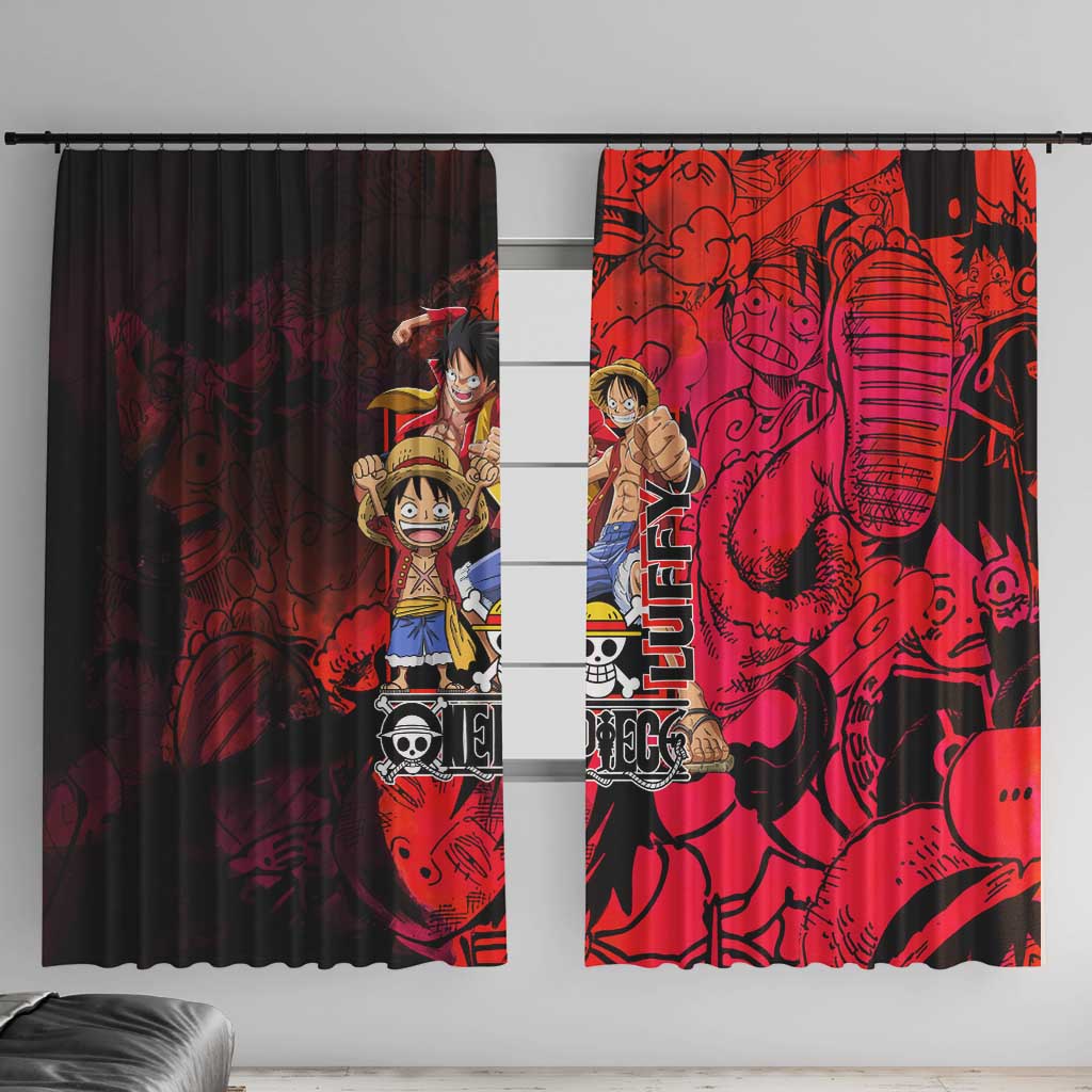 Luffy One Piece Red Theme Window Curtain with Straw Hat Crew and Gear Transformation Design - The Mazicc