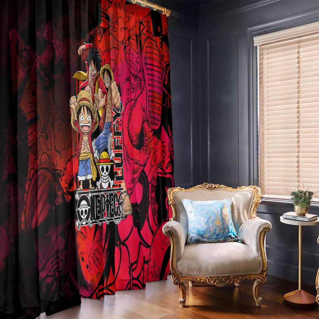 Luffy One Piece Red Theme Window Curtain with Straw Hat Crew and Gear Transformation Design - The Mazicc
