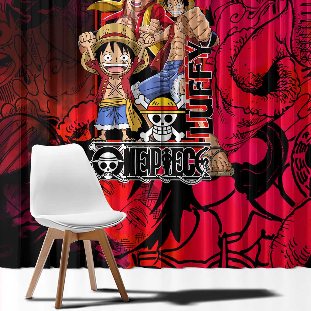 Luffy One Piece Red Theme Window Curtain with Straw Hat Crew and Gear Transformation Design - The Mazicc