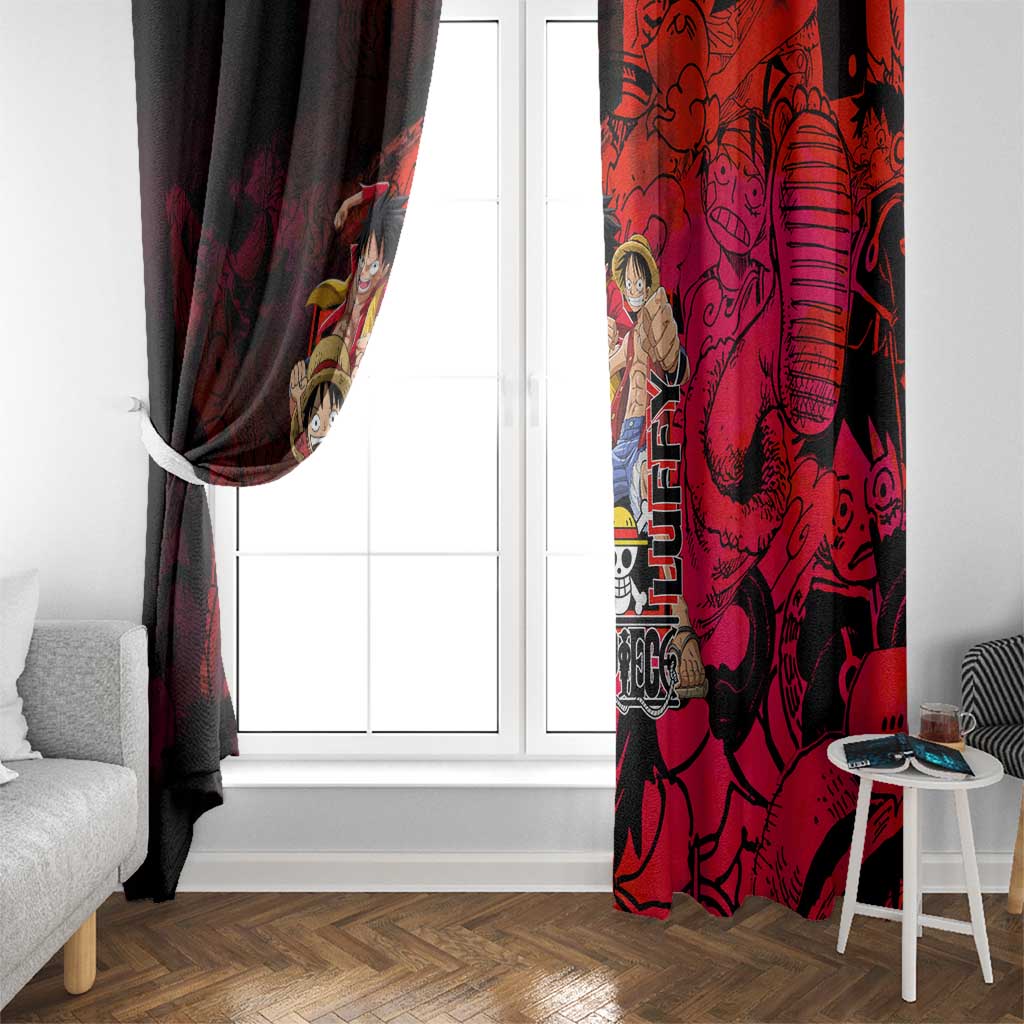 Luffy One Piece Red Theme Window Curtain with Straw Hat Crew and Gear Transformation Design - The Mazicc