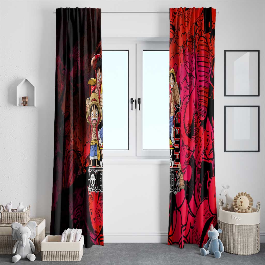 Luffy One Piece Red Theme Window Curtain with Straw Hat Crew and Gear Transformation Design - The Mazicc