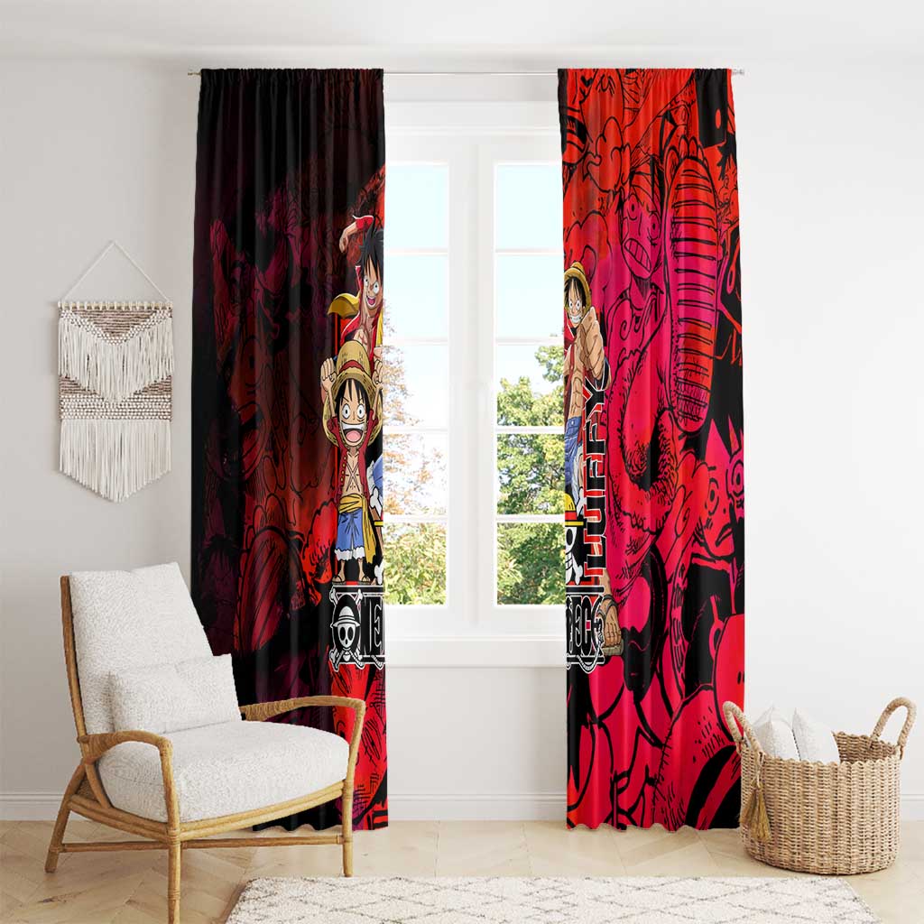 Luffy One Piece Red Theme Window Curtain with Straw Hat Crew and Gear Transformation Design - The Mazicc