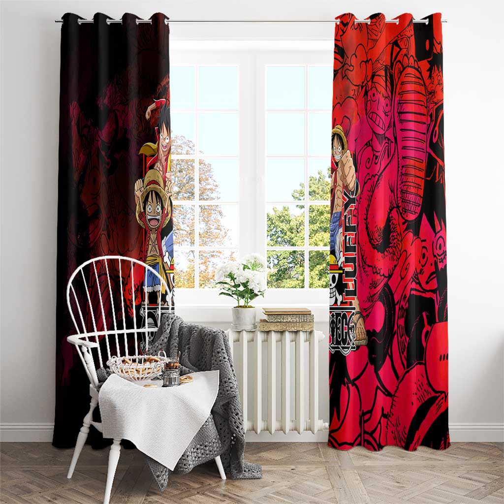 Luffy One Piece Red Theme Window Curtain with Straw Hat Crew and Gear Transformation Design - The Mazicc