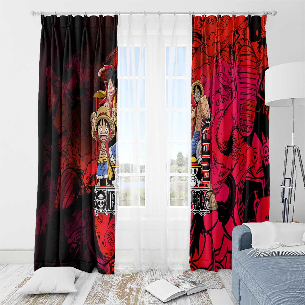 Luffy One Piece Red Theme Window Curtain with Straw Hat Crew and Gear Transformation Design - The Mazicc