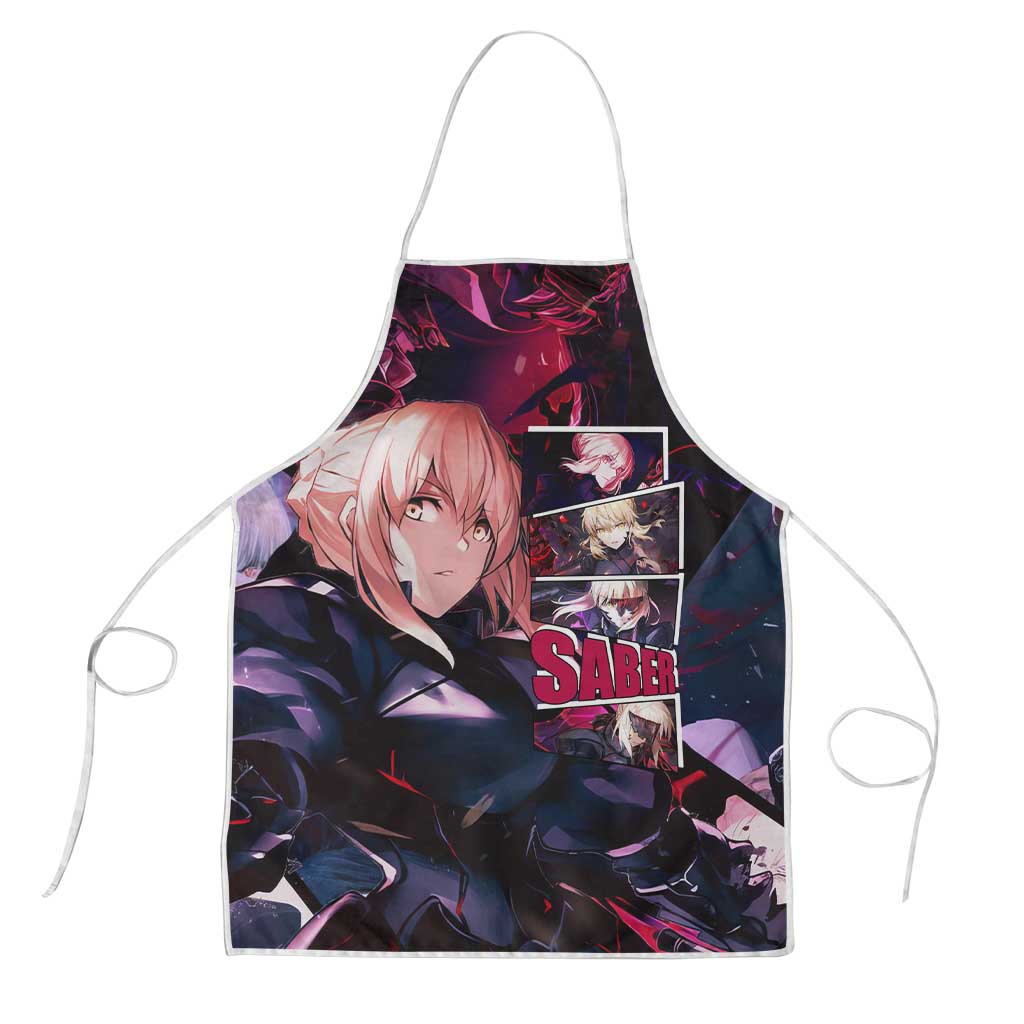 Saber Artoria Pendragon Dark Armor Theme Apron with Red and Purple Abstract Background Design - The Mazicc