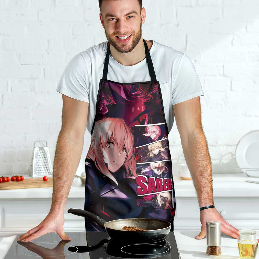 Saber Artoria Pendragon Dark Armor Theme Apron with Red and Purple Abstract Background Design - The Mazicc