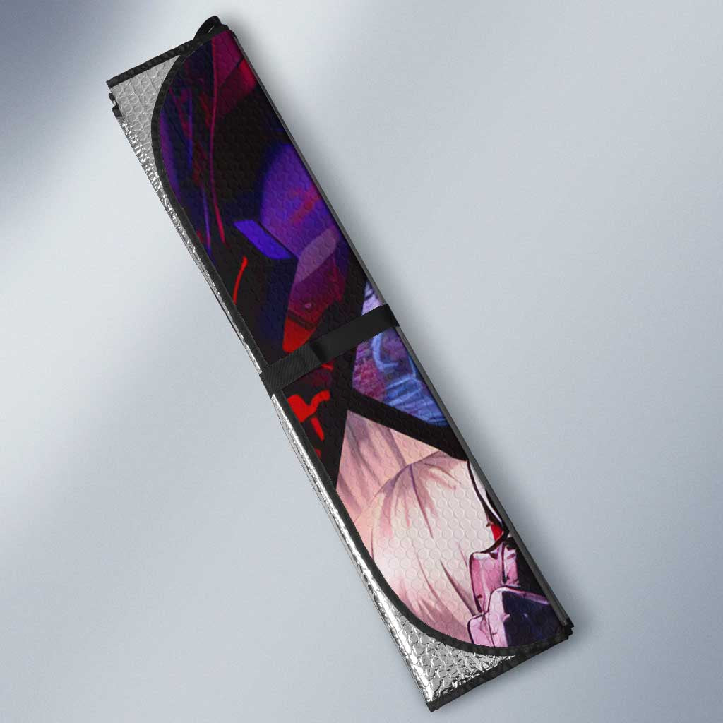 Saber Artoria Pendragon Dark Armor Theme Auto Sun Shade with Red and Purple Abstract Background Design - The Mazicc
