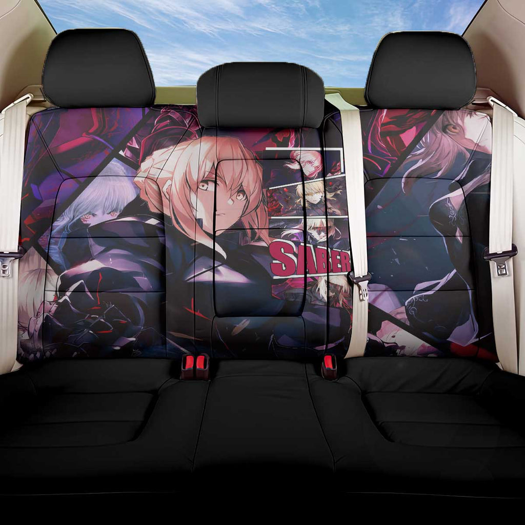Saber Artoria Pendragon Dark Armor Theme Back Car Seat Cover with Red and Purple Abstract Background Design - The Mazicc