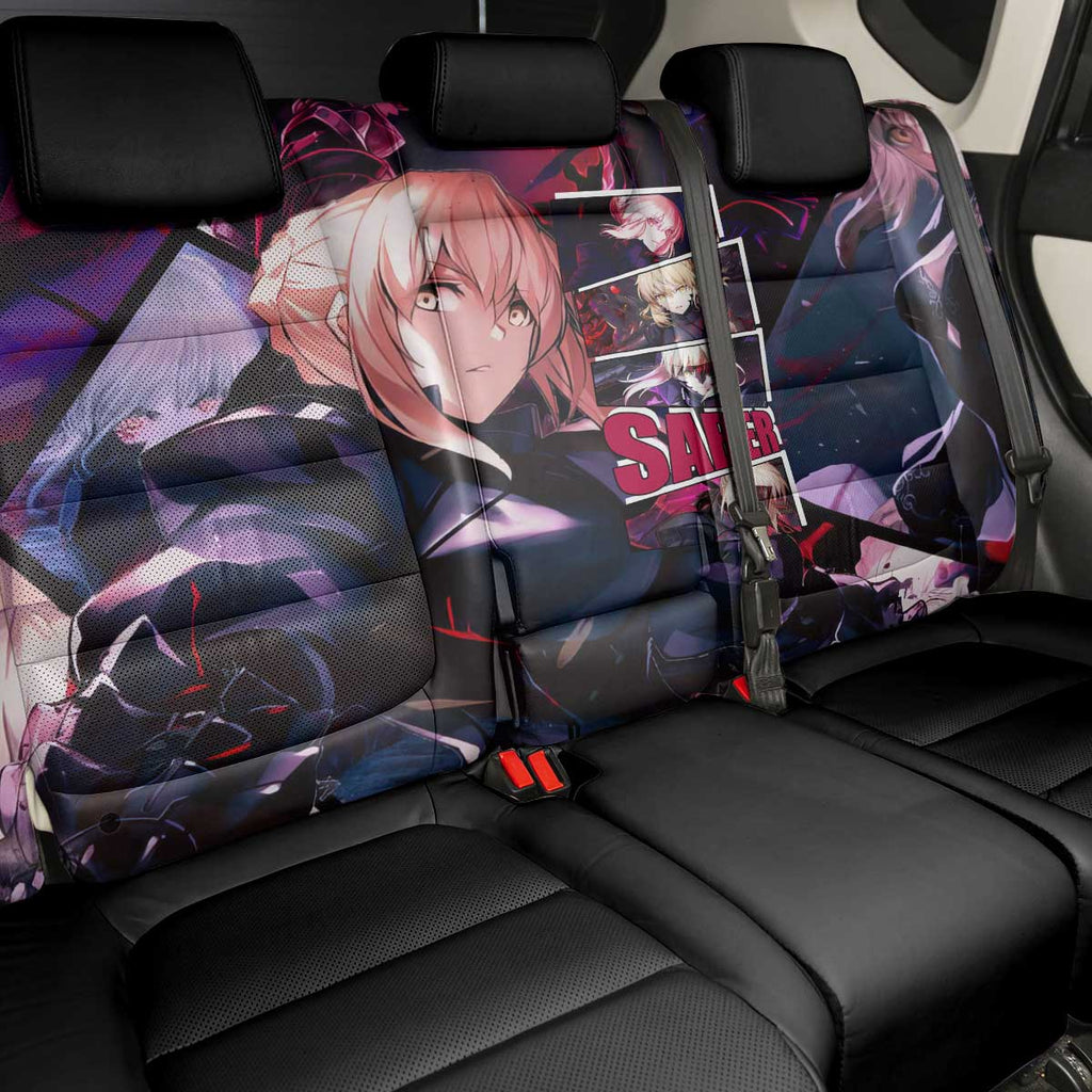Saber Artoria Pendragon Dark Armor Theme Back Car Seat Cover with Red and Purple Abstract Background Design - The Mazicc