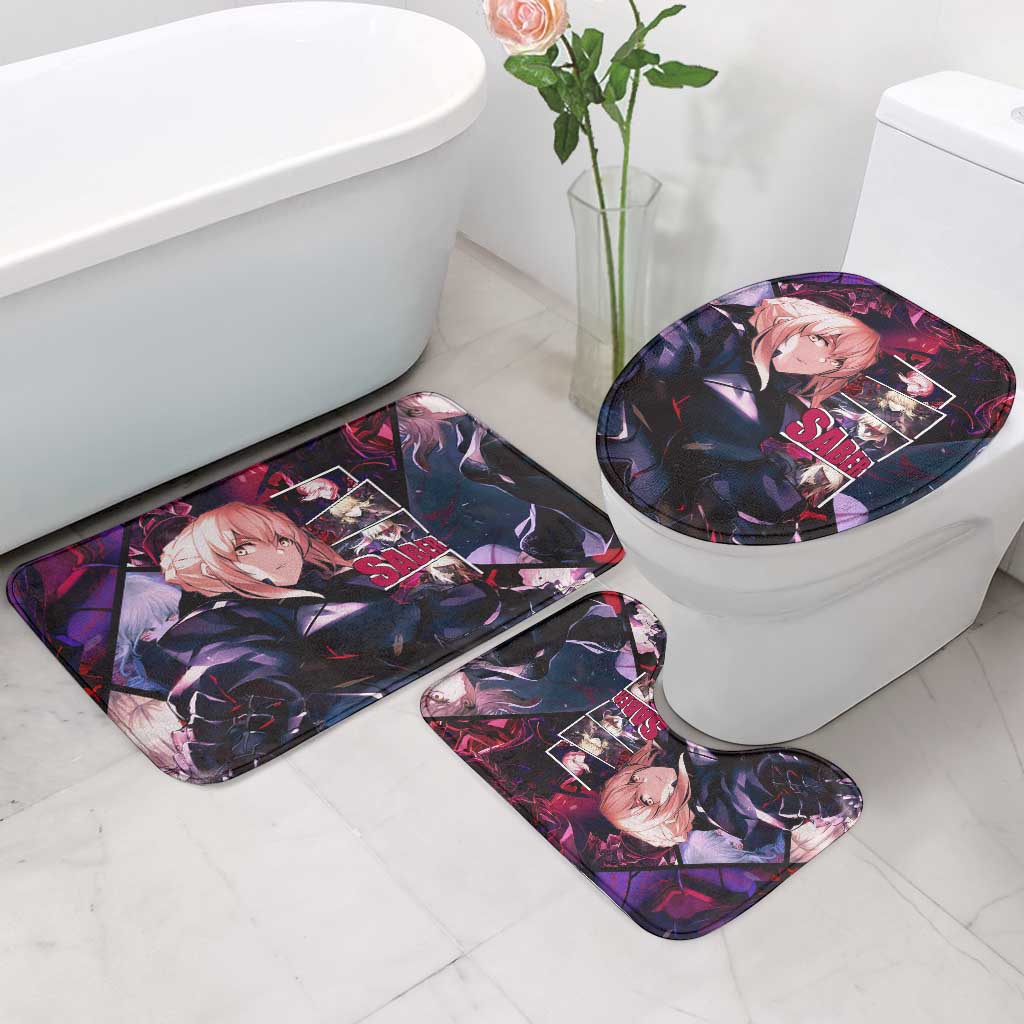 Saber Artoria Pendragon Dark Armor Theme Bathroom Set with Red and Purple Abstract Background Design - The Mazicc