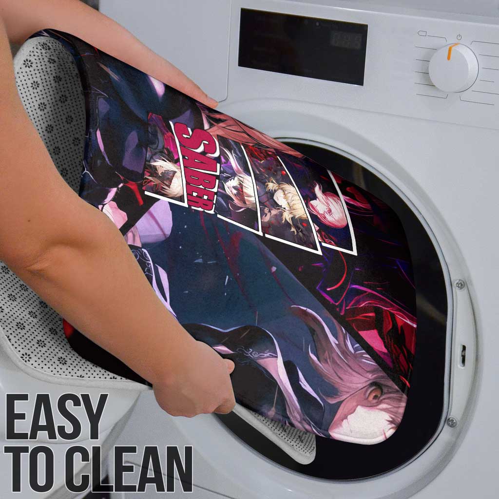 Saber Artoria Pendragon Dark Armor Theme Bathroom Set with Red and Purple Abstract Background Design - The Mazicc