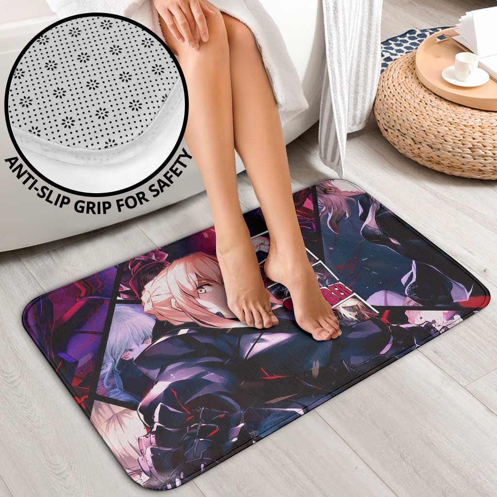Saber Artoria Pendragon Dark Armor Theme Bathroom Set with Red and Purple Abstract Background Design - The Mazicc