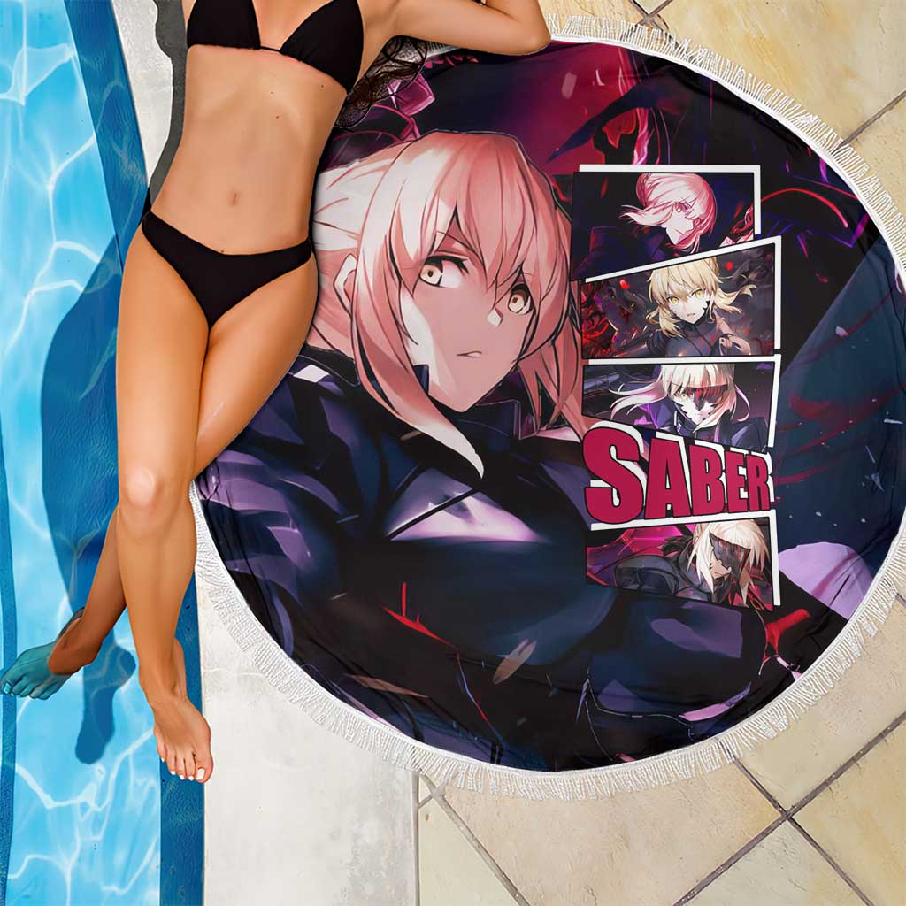 Saber Artoria Pendragon Dark Armor Theme Beach Blanket with Red and Purple Abstract Background Design - The Mazicc