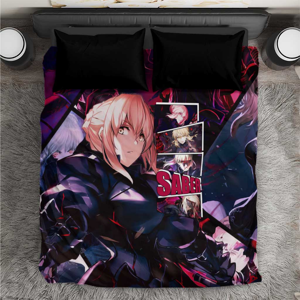 Saber Artoria Pendragon Dark Armor Theme Bedding Set with Red and Purple Abstract Background Design - The Mazicc