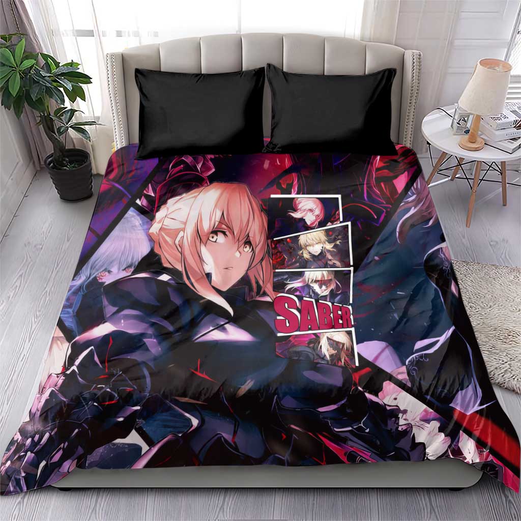 Saber Artoria Pendragon Dark Armor Theme Bedding Set with Red and Purple Abstract Background Design - The Mazicc