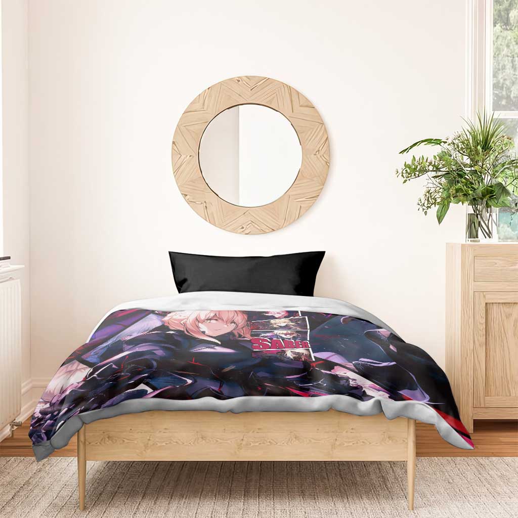 Saber Artoria Pendragon Dark Armor Theme Bedding Set with Red and Purple Abstract Background Design - The Mazicc