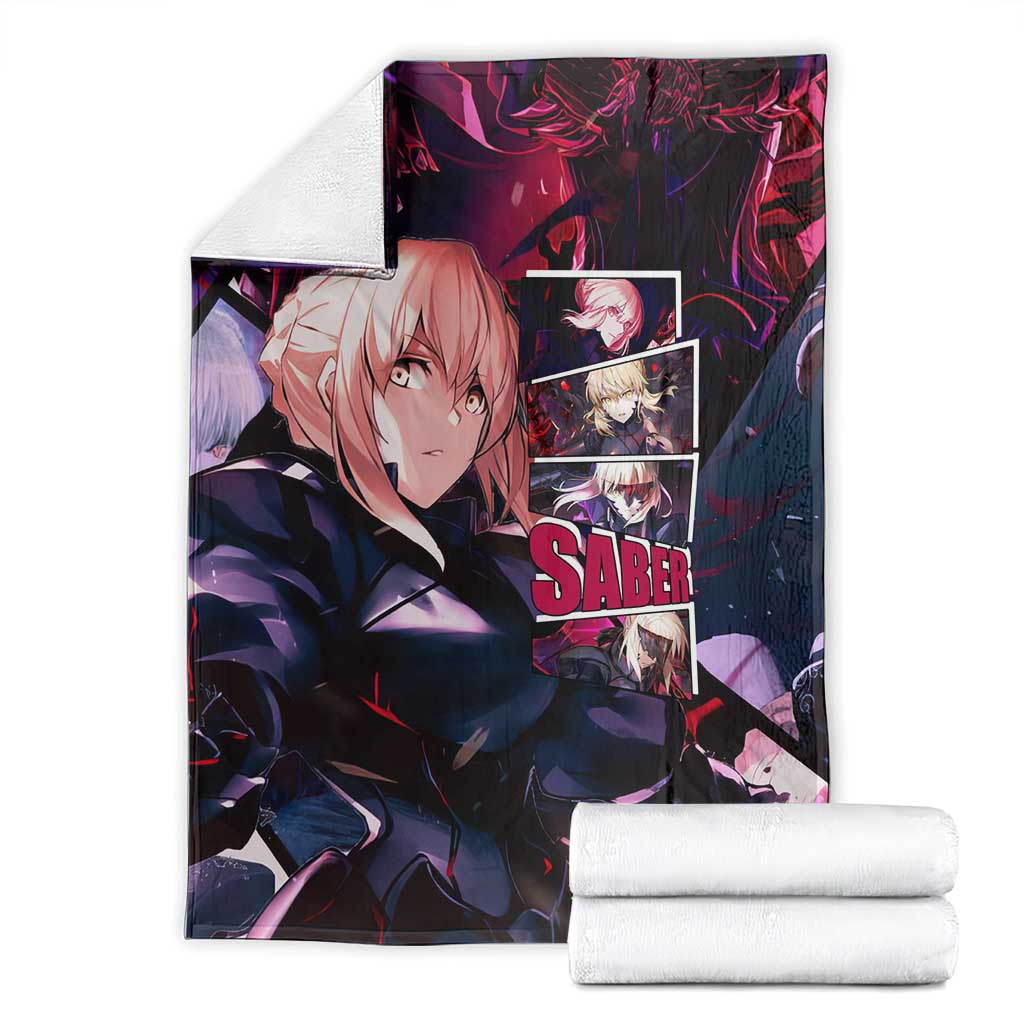 Saber Artoria Pendragon Dark Armor Theme Blanket with Red and Purple Abstract Background Design - The Mazicc