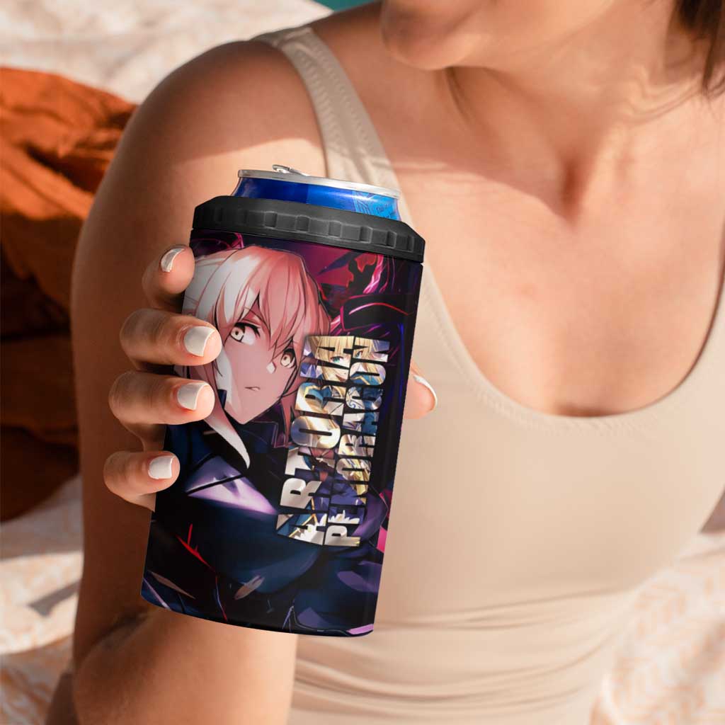 Saber Artoria Pendragon Dark Armor Theme 4 in 1 Can Cooler Tumbler with Red and Purple Abstract Background Design - The Mazicc
