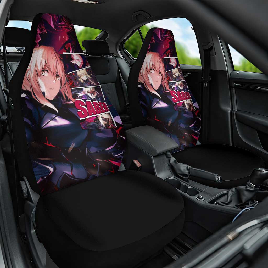 Saber Artoria Pendragon Dark Armor Theme Car Seat Cover with Red and Purple Abstract Background Design - The Mazicc