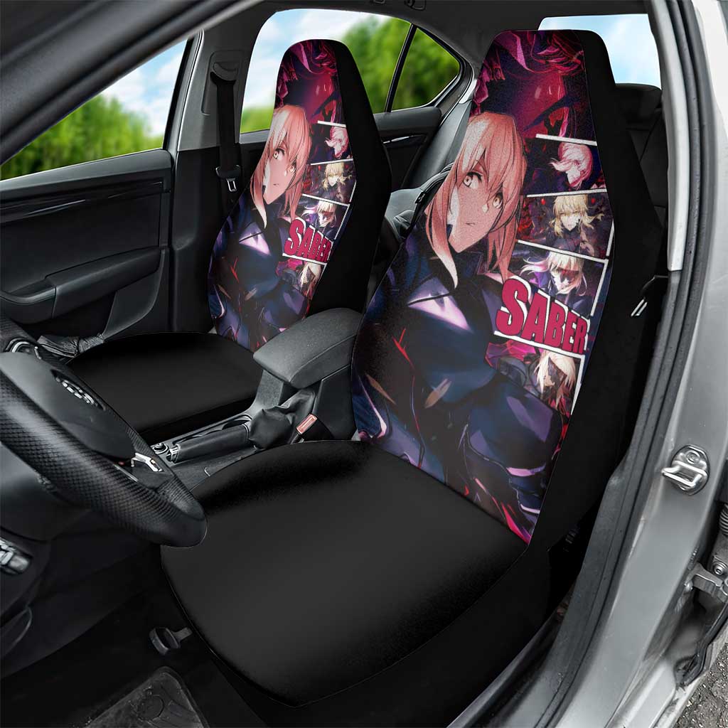 Saber Artoria Pendragon Dark Armor Theme Car Seat Cover with Red and Purple Abstract Background Design - The Mazicc