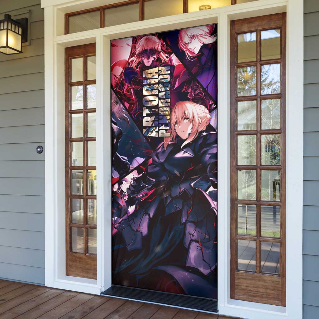 Saber Artoria Pendragon Dark Armor Theme Door Cover with Red and Purple Abstract Background Design - The Mazicc