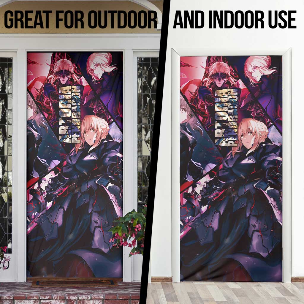 Saber Artoria Pendragon Dark Armor Theme Door Cover with Red and Purple Abstract Background Design - The Mazicc