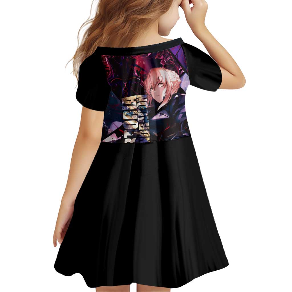 Saber Artoria Pendragon Dark Armor Theme Family Matching Long Sleeve Bodycon Dress and Hawaiian Shirt with Red and Purple Abstract Background Design