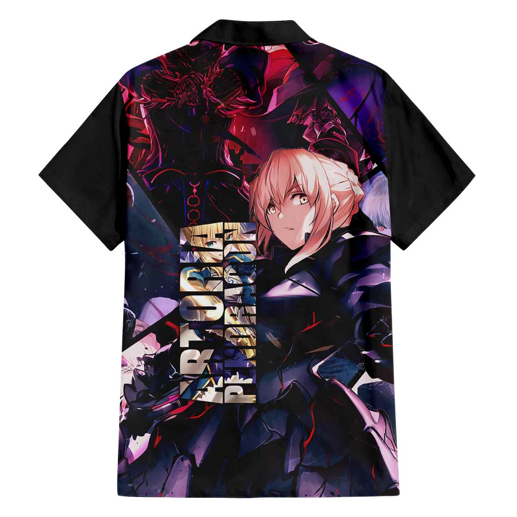 Saber Artoria Pendragon Dark Armor Theme Family Matching Tank Maxi Dress and Hawaiian Shirt with Red and Purple Abstract Background Design