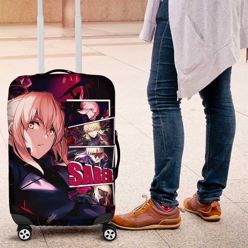 Saber Artoria Pendragon Dark Armor Theme Luggage Cover with Red and Purple Abstract Background Design - The Mazicc