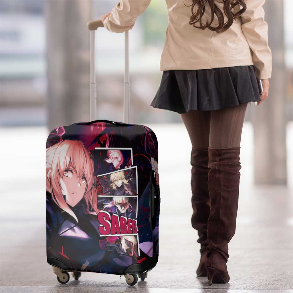 Saber Artoria Pendragon Dark Armor Theme Luggage Cover with Red and Purple Abstract Background Design - The Mazicc