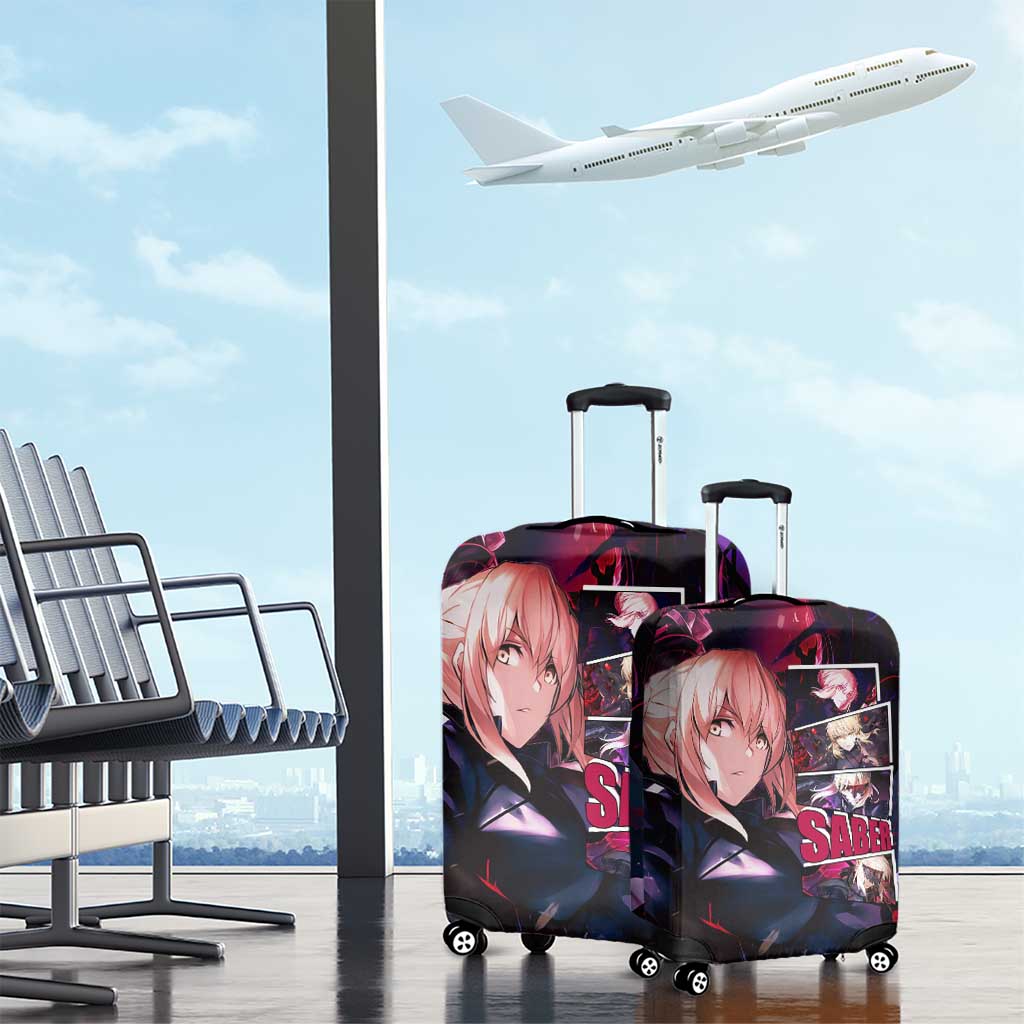 Saber Artoria Pendragon Dark Armor Theme Luggage Cover with Red and Purple Abstract Background Design - The Mazicc