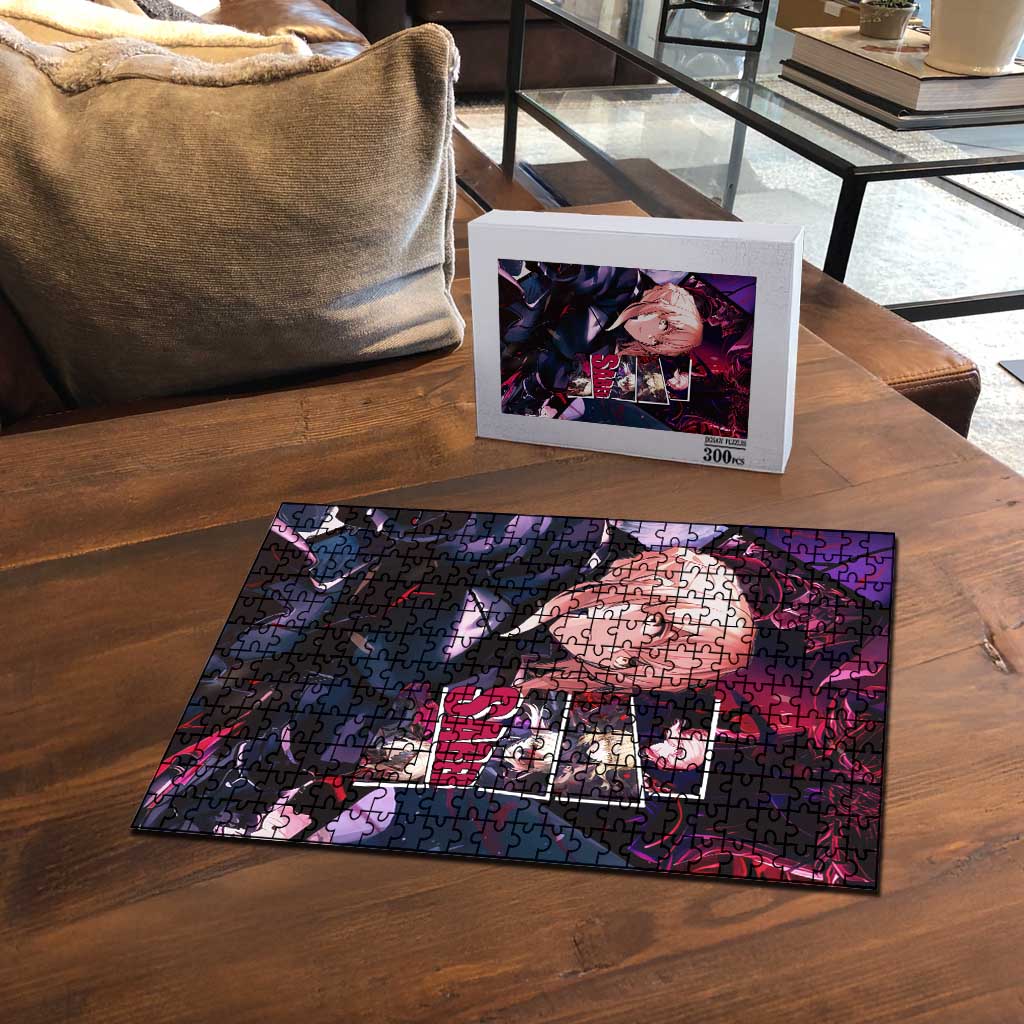 Saber Artoria Pendragon Dark Armor Theme Puzzle with Red and Purple Abstract Background Design - The Mazicc