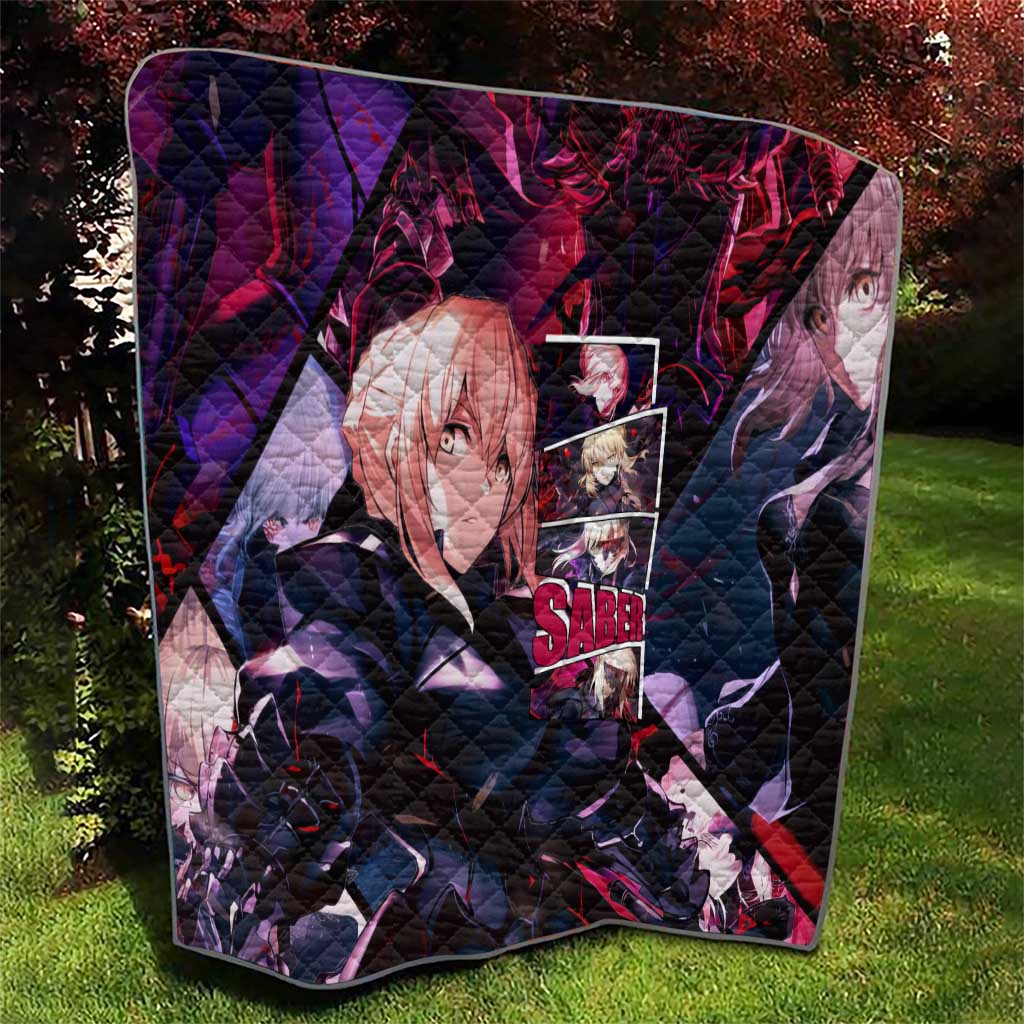 Saber Artoria Pendragon Dark Armor Theme Quilt with Red and Purple Abstract Background Design - The Mazicc