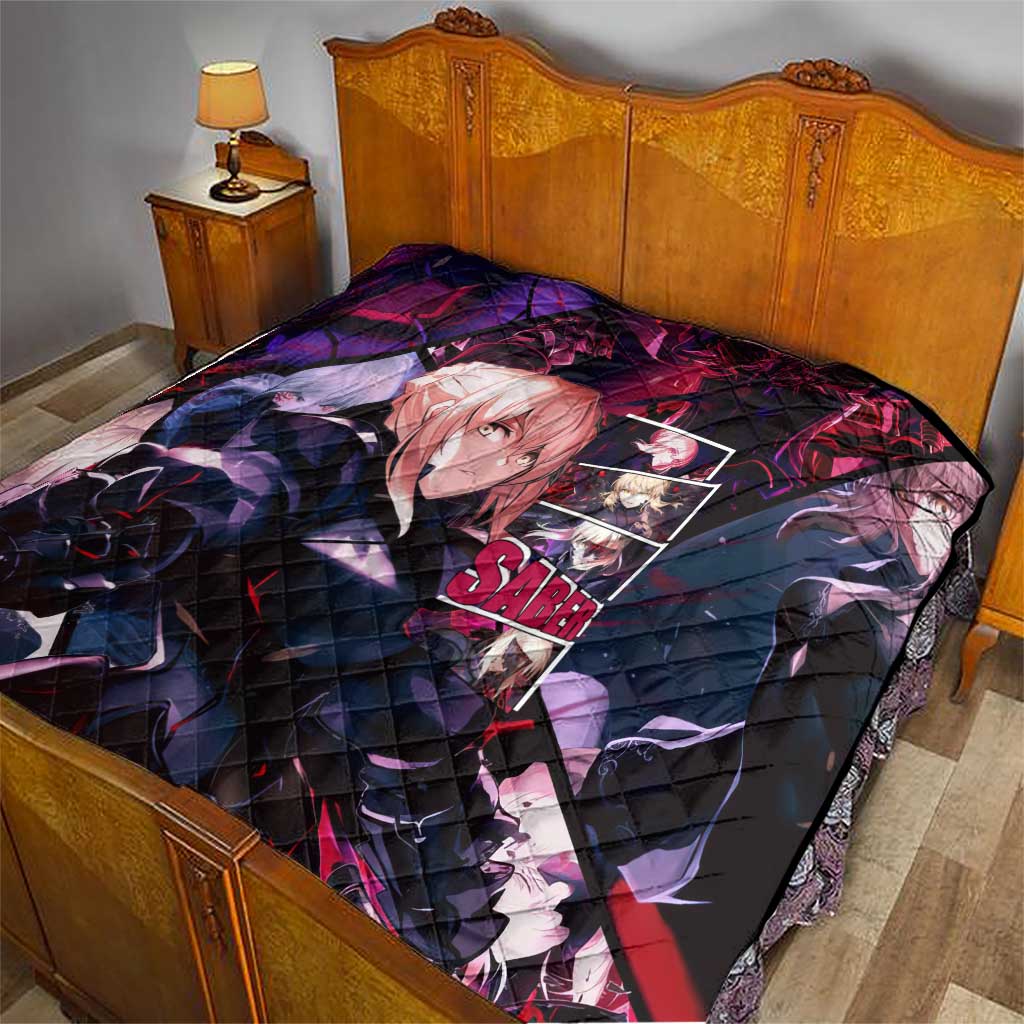 Saber Artoria Pendragon Dark Armor Theme Quilt with Red and Purple Abstract Background Design - The Mazicc