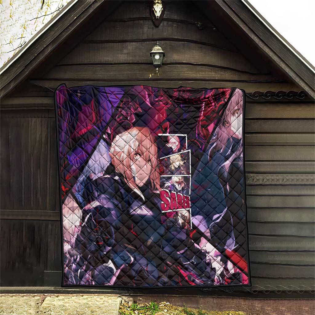 Saber Artoria Pendragon Dark Armor Theme Quilt with Red and Purple Abstract Background Design - The Mazicc
