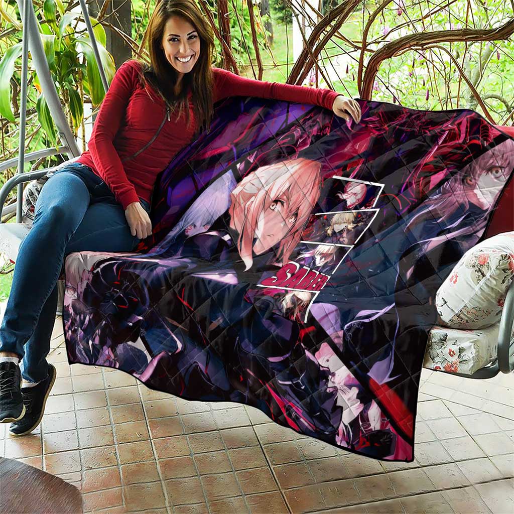 Saber Artoria Pendragon Dark Armor Theme Quilt with Red and Purple Abstract Background Design - The Mazicc