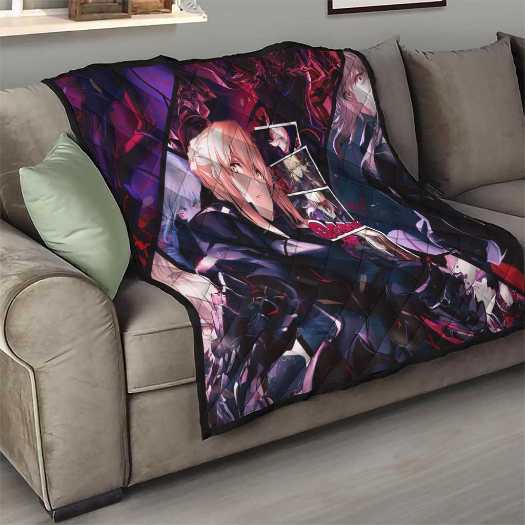 Saber Artoria Pendragon Dark Armor Theme Quilt with Red and Purple Abstract Background Design - The Mazicc