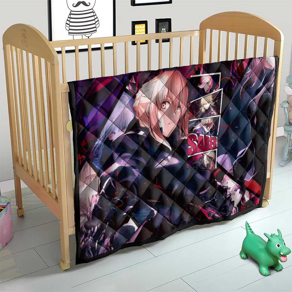 Saber Artoria Pendragon Dark Armor Theme Quilt with Red and Purple Abstract Background Design - The Mazicc