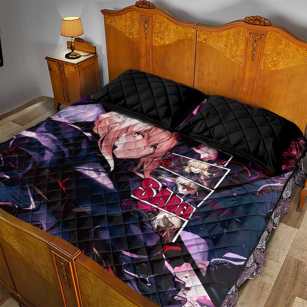 Saber Artoria Pendragon Dark Armor Theme Quilt Bed Set with Red and Purple Abstract Background Design - The Mazicc