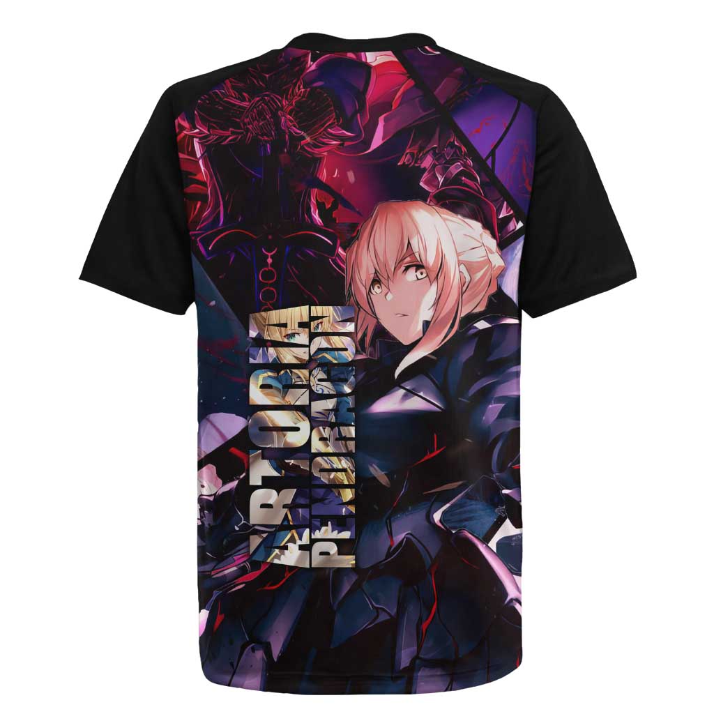 Saber Artoria Pendragon Dark Armor Theme Rugby Jersey with Red and Purple Abstract Background Design - The Mazicc
