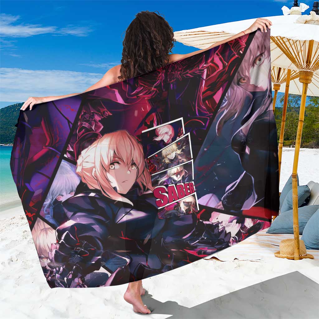Saber Artoria Pendragon Dark Armor Theme Sarong with Red and Purple Abstract Background Design - The Mazicc