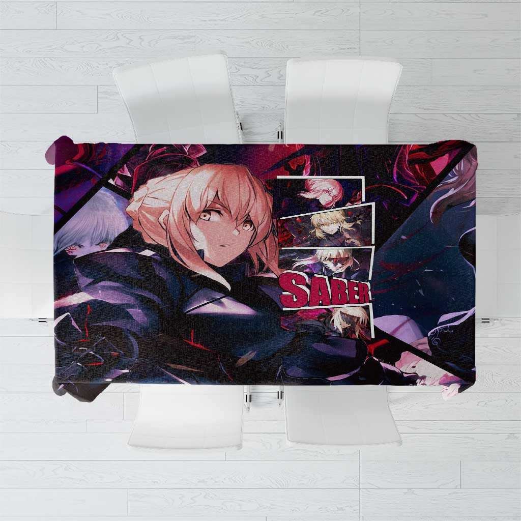 Saber Artoria Pendragon Dark Armor Theme Tablecloth with Red and Purple Abstract Background Design - The Mazicc