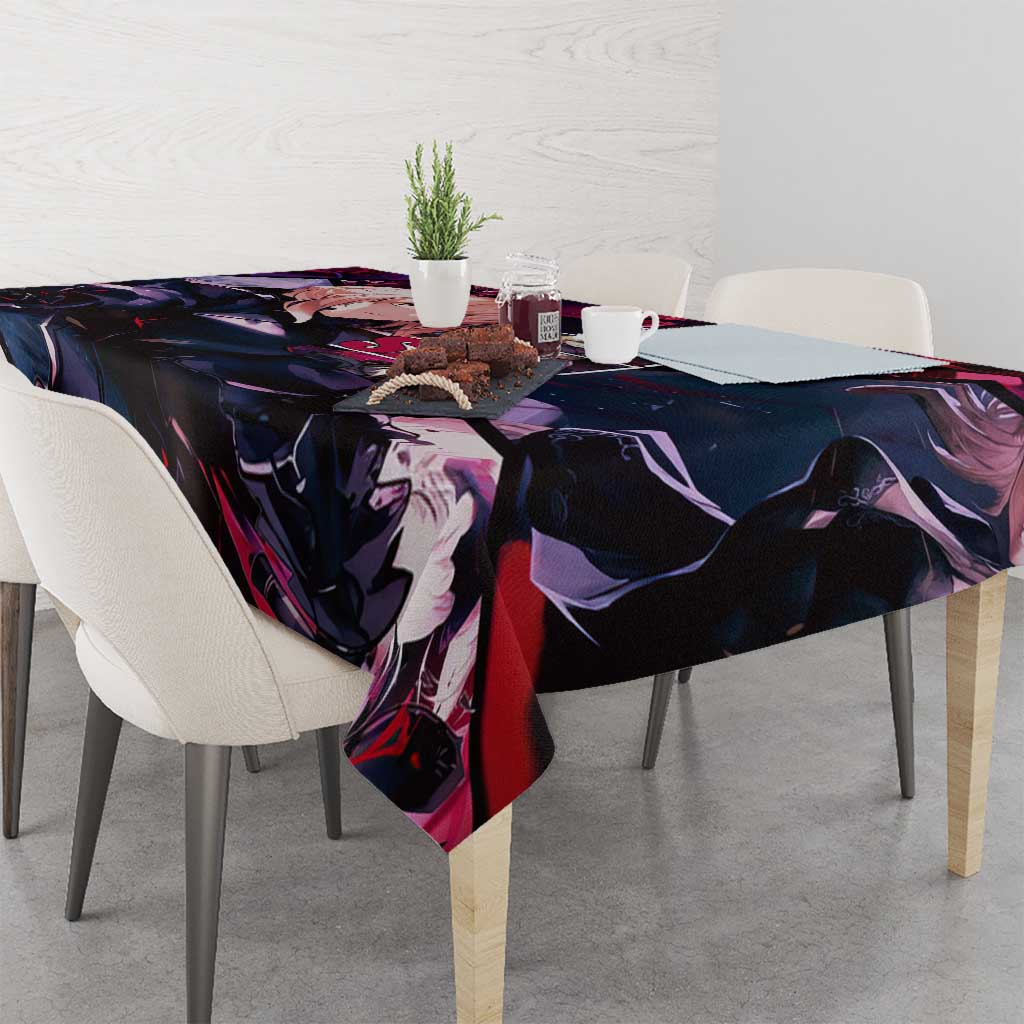 Saber Artoria Pendragon Dark Armor Theme Tablecloth with Red and Purple Abstract Background Design - The Mazicc