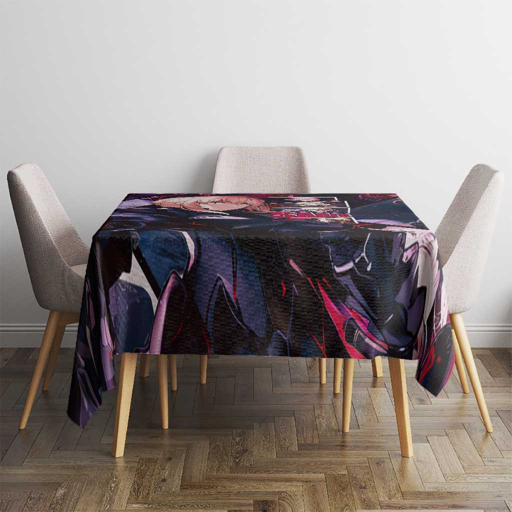 Saber Artoria Pendragon Dark Armor Theme Tablecloth with Red and Purple Abstract Background Design - The Mazicc