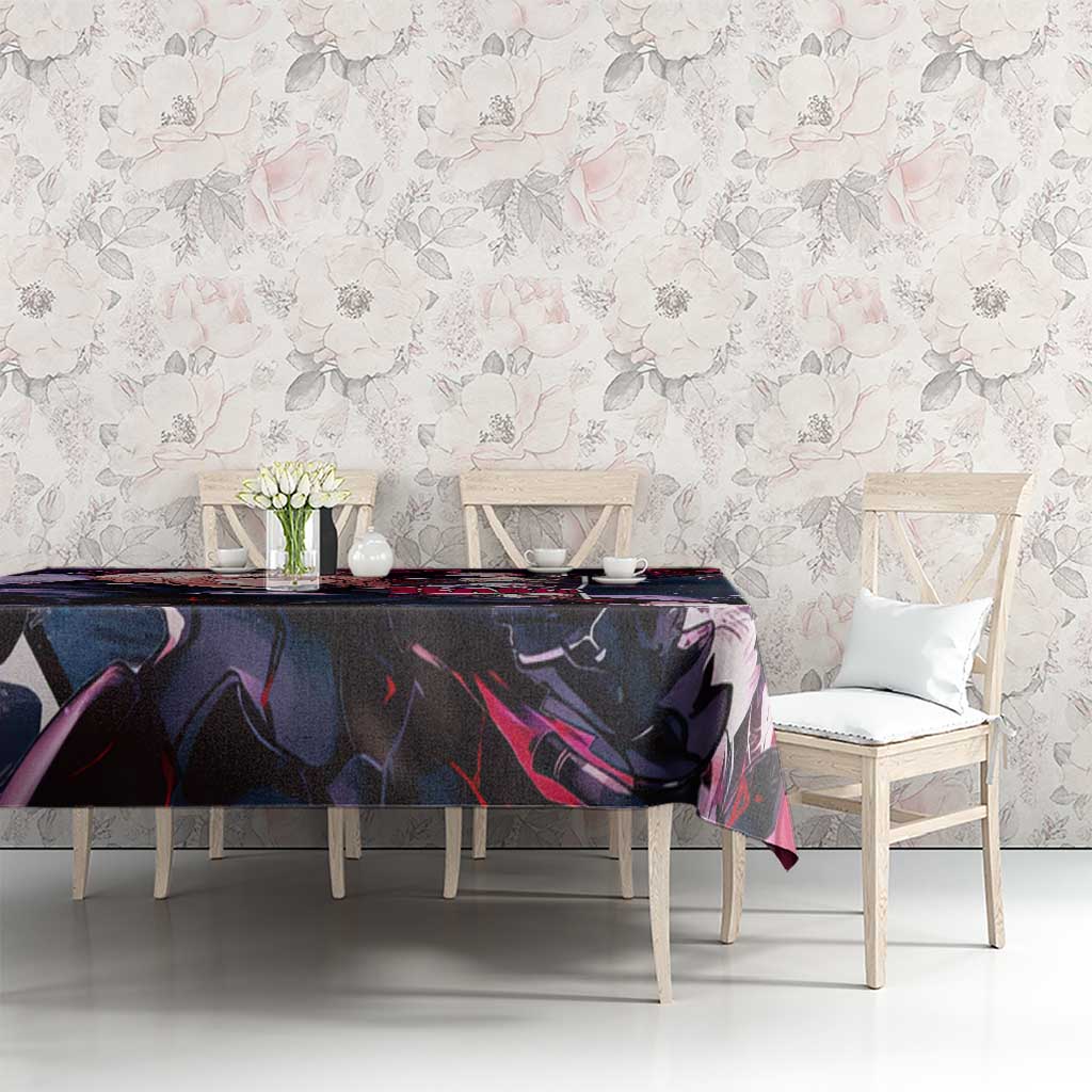 Saber Artoria Pendragon Dark Armor Theme Tablecloth with Red and Purple Abstract Background Design - The Mazicc